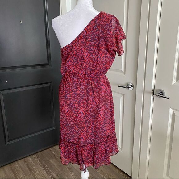 Anna Sui Purple and Red Animal Print One Shoulder Mini Dress 100% Silk Size 4 - Picture 6 of 9